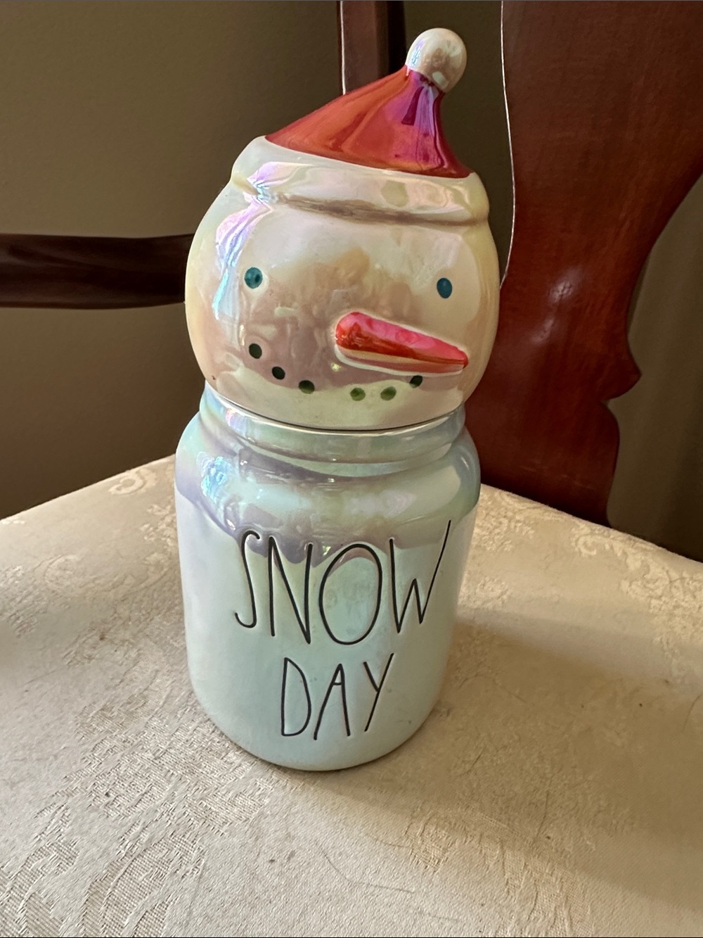 Rae Dunn Artisan Collection by Magenta Snow Day iridescent pearl canister jar